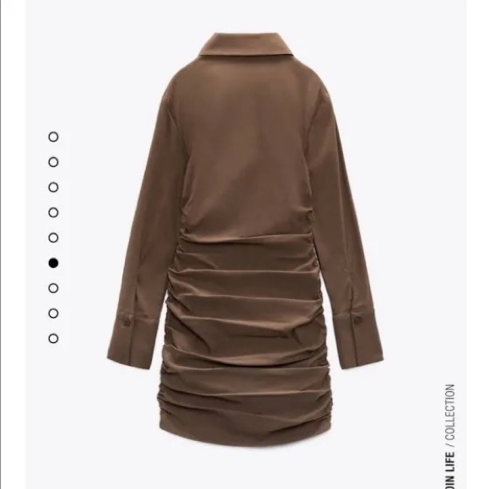 NWOT - ZARA COLLARED BUTTON UP RUCHED DRESS - Picture 5 of 6
